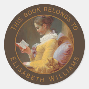 Sticker Rond Ex-libris vintage Le Liseur Peinture de Fragonard