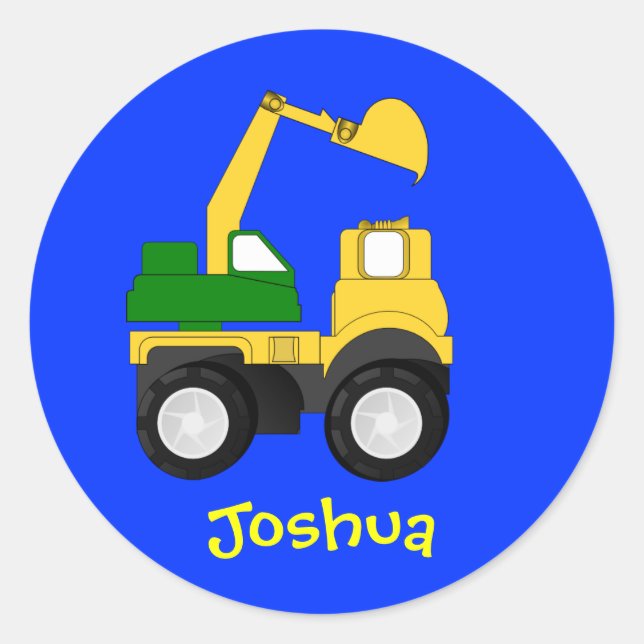 Sticker Rond Excavateur de dessin - Nom personnalisé Cadeau (Devant)