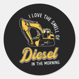 Sticker Rond Excavateur J'Aime Le Travailleur De La Constructio
