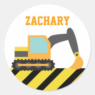 Sticker Rond Excavatrice orange, véhicules de construction,