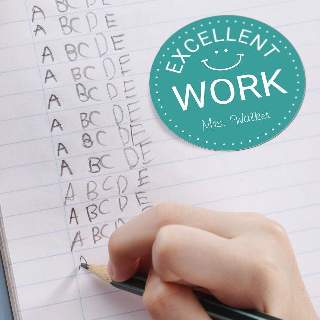 Sticker Rond Excellent travail | Enseignants personnalisés (Excellent Work | Personalized Teachers Classic Round Sticker)