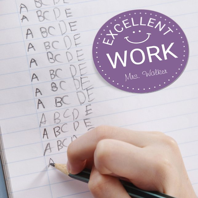 Sticker Rond Excellent Travail | Enseignants Personnalisés (Excellent Work | Personalized Teachers Classic Round Sticker)