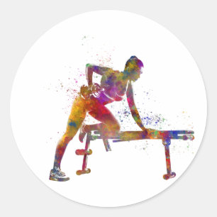 Sticker Rond Exercice de remise en forme en aquarelle