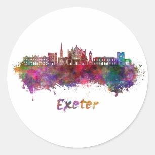 Sticker Rond Exeter skyline in watercolor