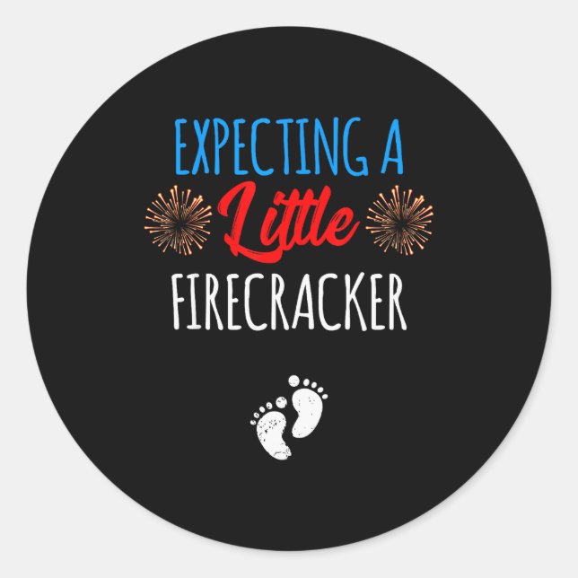 Sticker Rond Expecting A Little Firecracker New Mom 4th Of July (Devant)