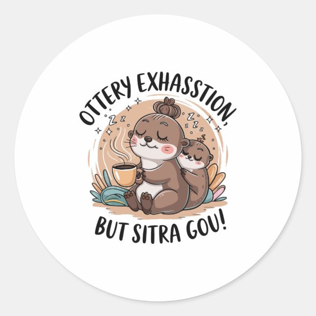 Sticker Rond Expression de l'Otterie mignonne Sloth et Baby (Devant)