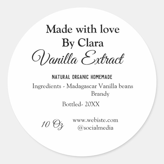 Sticker Rond Extrait de vanille fait maison ajouter les ingrédi (Devant)