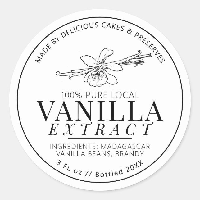 Sticker Rond Extrait de vanille fleur et produit de dessin de h (Devant)