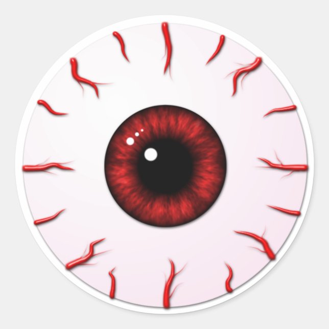 Sticker Rond Eyeball avec les Iris rouges et les veines rouges (Devant)