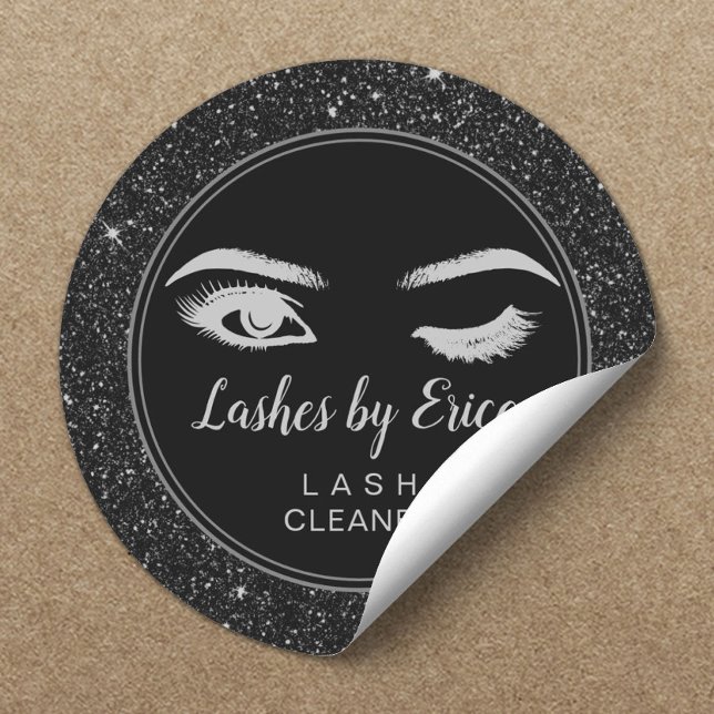 Sticker Rond Eyelash Extensions Lash Cleaner Chic Black Parties (Créateur téléchargé)