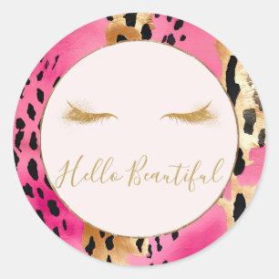 Sticker Rond Eyelashes Fille Glam rose Étincelle Leopard