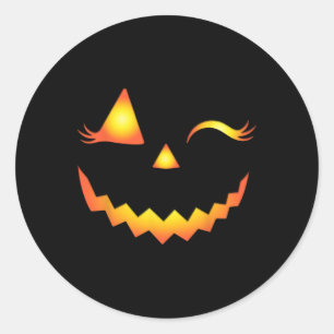 Sticker Rond Eyelashes Jack-o'-lantern Face Citrouille Hallowen
