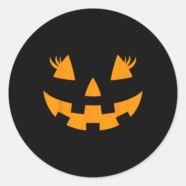 Sticker Rond Eyelashes Jack-o'-lantern Face Citrouille Hallowen (Devant)