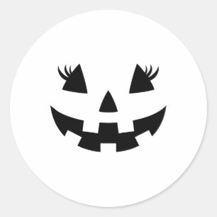 Sticker Rond Eyelashes Jack-o'-lantern Face Citrouille Hallowen