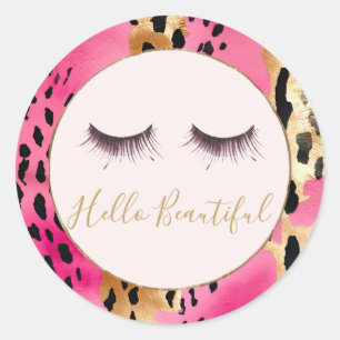 Sticker Rond Eyelashes rose Glam Leopard or