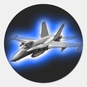 Sticker Rond F/A-18 Hornet Fighter Jet bleu clair