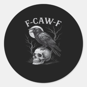 Sticker Rond F-Caw-F Corbeau Oiseau Rétro Vintage Gothique Lune