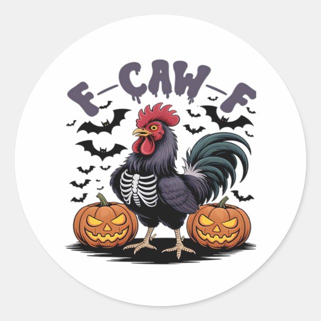 Sticker Rond F Caw F Humor Crow Gothic Funny Style (Devant)