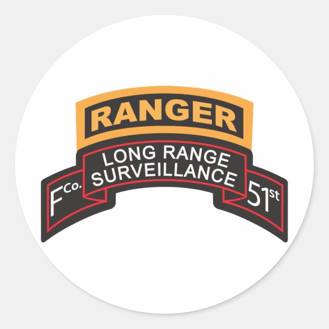 Sticker Rond F Co 51st Infantry LRS Scroll, onglet Ranger (Devant)