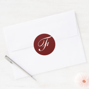 Sticker Rond F Monogramme Blanc initial sur Maroon