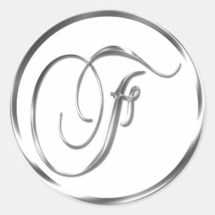 Sticker Rond F Monogramme Faux Enveloppe Argent Ou Favoriser Le