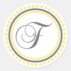 Sticker Rond F Monogramme (Jaune / Cercle de points gris)