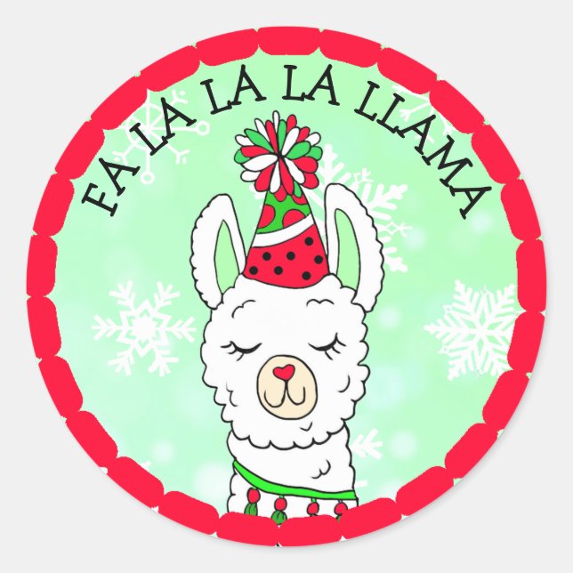 Sticker Rond Fa la la la Lama Noël amusant (Devant)