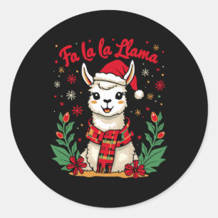 Sticker Rond Fa La La Llama Funny Llama Noël Alpaca Animal