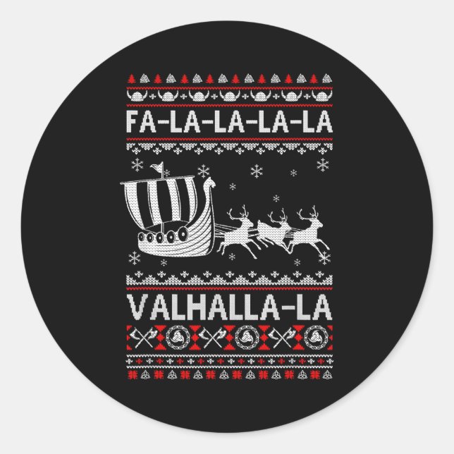 Sticker Rond Fa La La Valhalla Viking Ship Christmas Xmas Ugly  (Devant)