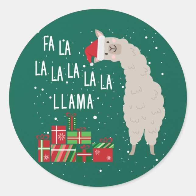 Sticker Rond Fa La Llama Chemise - Llama Christmas (Devant)