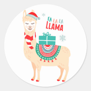 Sticker Rond Fa La Llama Noël