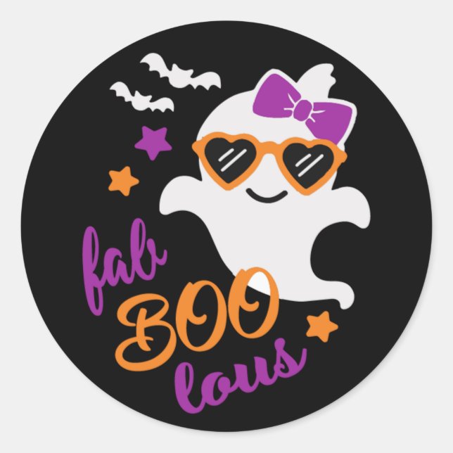 Sticker Rond Fab Boo Lous Halloween Ghost Cute Modern (Devant)