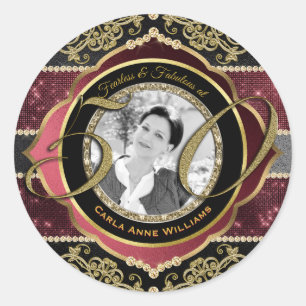 Sticker Rond Fabable à Fifty Gold Ruby Diamonds Cadre photo