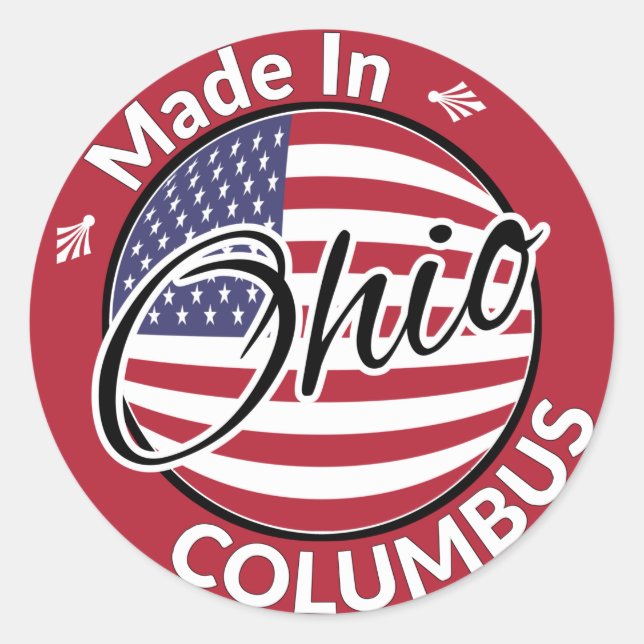 Sticker Rond Fabriqué à Columbus Ohio États-Unis Drapeau (Devant)