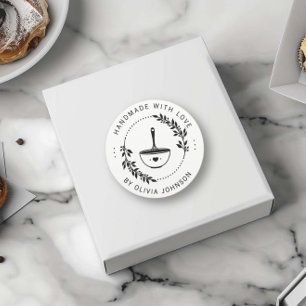 Sticker Rond Fabriqué à la main avec amour boulangerie de coeur