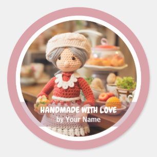 Sticker Rond Fabriqué à la main avec amour cuisine de femme Cro