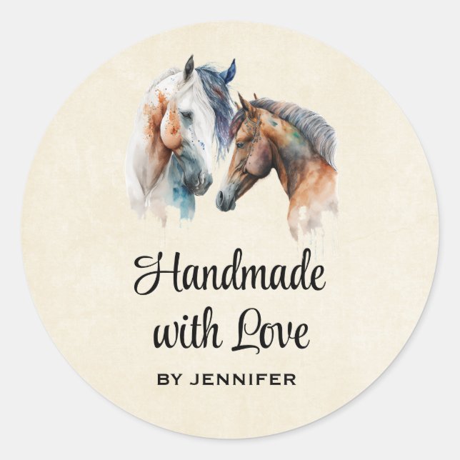 Sticker Rond Fabriqué à la main avec amour de beaux chevaux Wes (Devant)