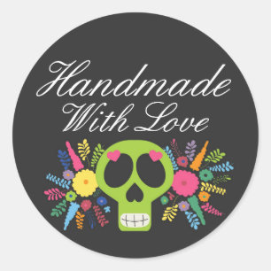 Sticker Rond Fabriqué à la main avec l'amour Mexicain Calavera 