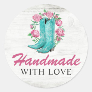 Sticker Rond Fabriqué à la main avec l'amour Pays Boots de fill