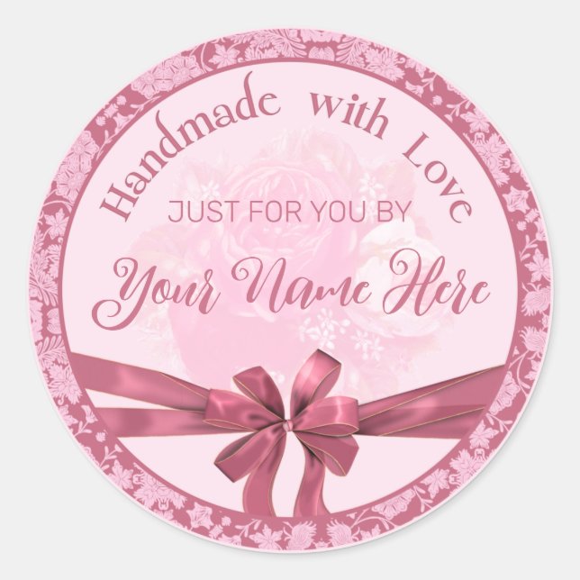 Sticker Rond Fabriqué à la main avec l'amour Sceau personnalisé (Devant)
