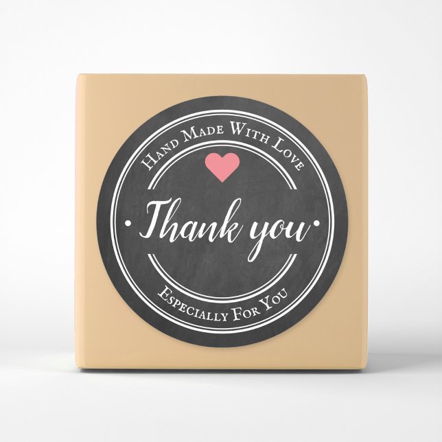 Sticker Rond Fabriqué à la main avec l'amour tendance Chalkboar (Créateur téléchargé)