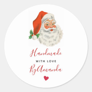 Sticker Rond Fabriqué à la main avec Love Retro Vintage Santa C