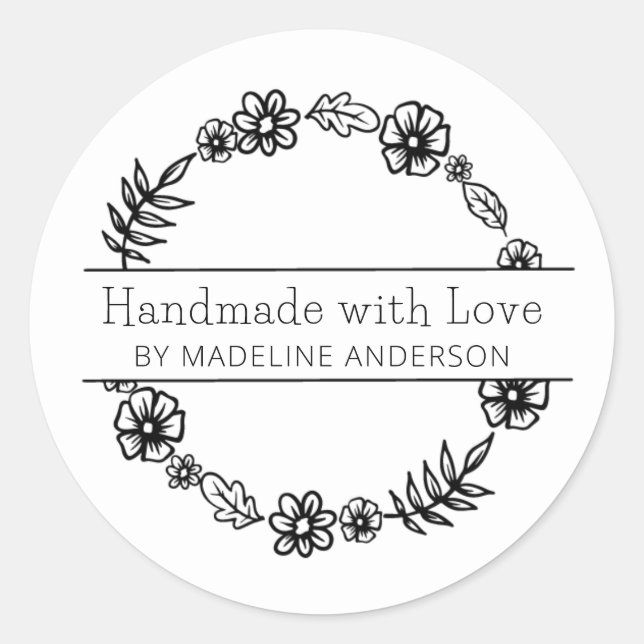 Sticker Rond Fabriqué à la main avec Love Round Floral (Devant)