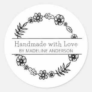 Sticker Rond Fabriqué à la main avec Love Round Floral