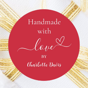 Sticker Rond Fabriqué à la main avec un nom rouge amour
