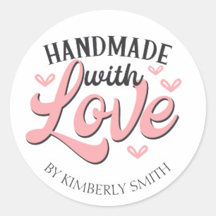 Sticker Rond Fabriqué à la main rose avec amour