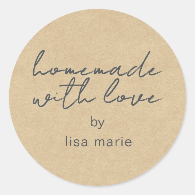 Sticker Rond Fabriqué à la maison avec amour cadeau papier Kraf (Devant)