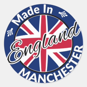 Sticker Rond Fabriqué à Manchester Angleterre Union Jack Drapea