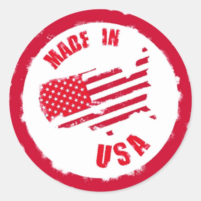 Sticker Rond Fabriqué aux Etats-Unis design de tampon caoutchou (Devant)