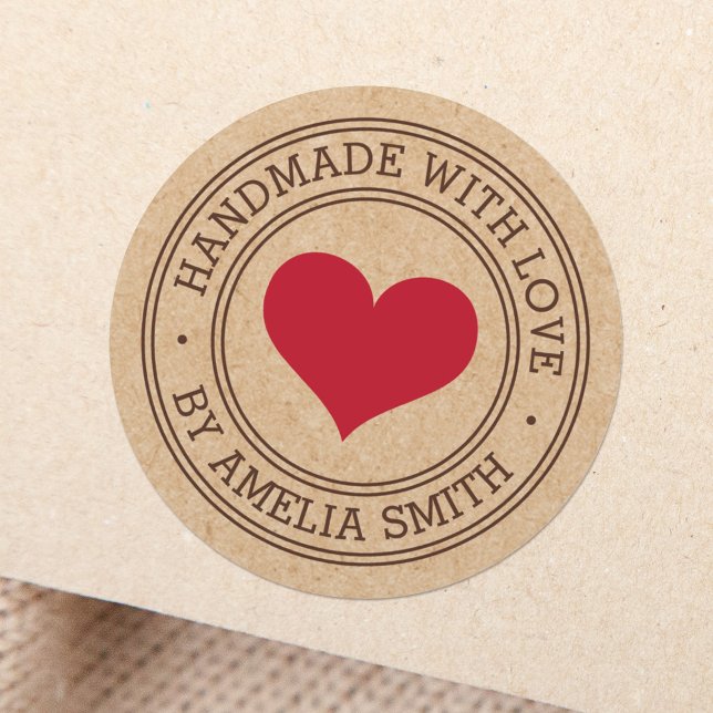 Sticker Rond Fabriqué avec amour aspect papier Kraft (Créateur téléchargé)